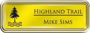 Framed Name Tag: Gold Plastic (rounded corners) - Canary Yellow and Black Plastic Insert with Epoxy