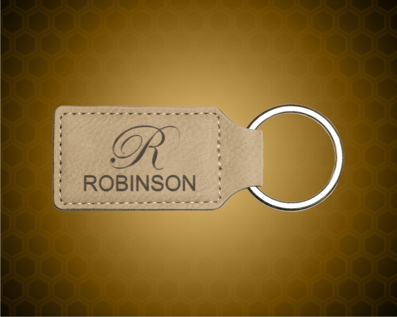 2 3/4" x 1 1/4" Light Brown Leatherette Rectangle Keychain