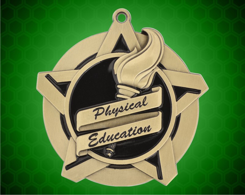 2 1/4 inch Gold Physical Education Super Star Medal