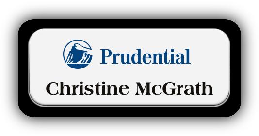 Metal Name Tag: White Metal Name Tag with a Black Plastic Border