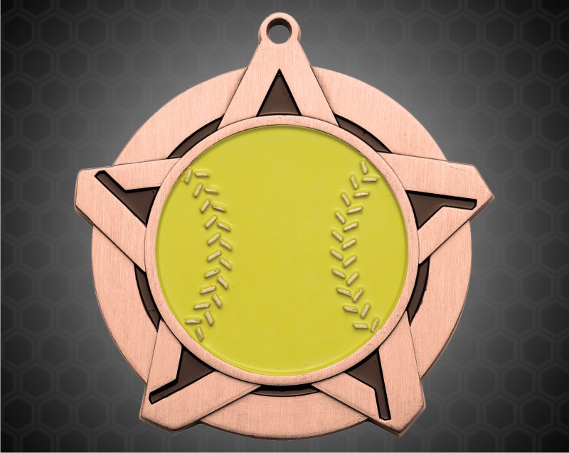 2 1/4 inch Bronze Softball Super Star Medal