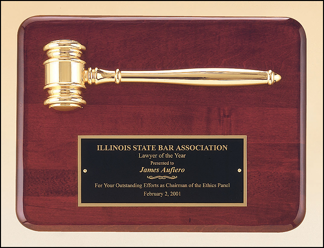 9 x 12 inch Metal Gavel Gold Electroplate Plaque