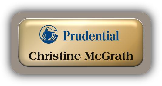 Metal Name Tag: Shiny Gold Metal Name Tag with a Taupe Plastic Border and Epoxy