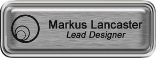 Framed Name Tag: Silver Plastic (rounded corners) - Brushed Aluminum and Black Plastic Insert with Epoxy