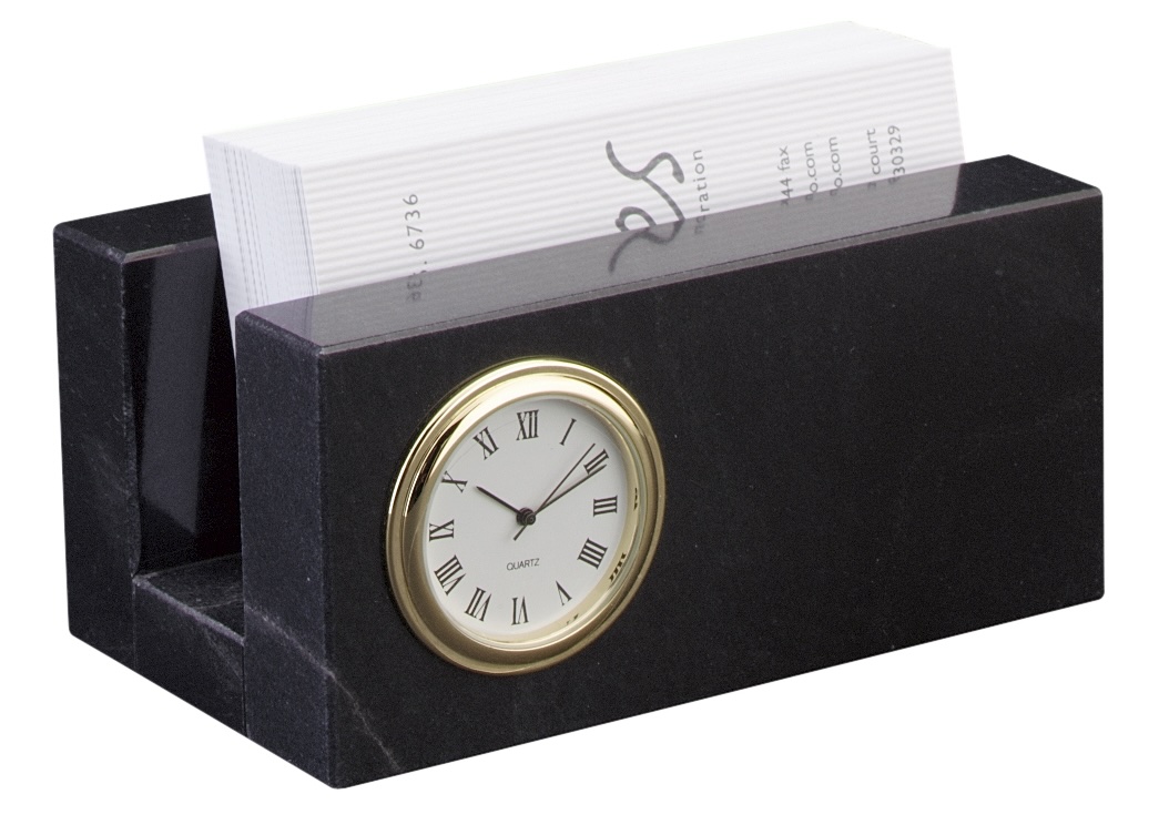2 1/4 x 4 1/4 x 2 1/2 Inch Jet Black Business Card Mini Clock Paperweight