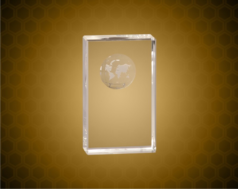 6 inch Clear Crystal Rectangle with Globe Etching