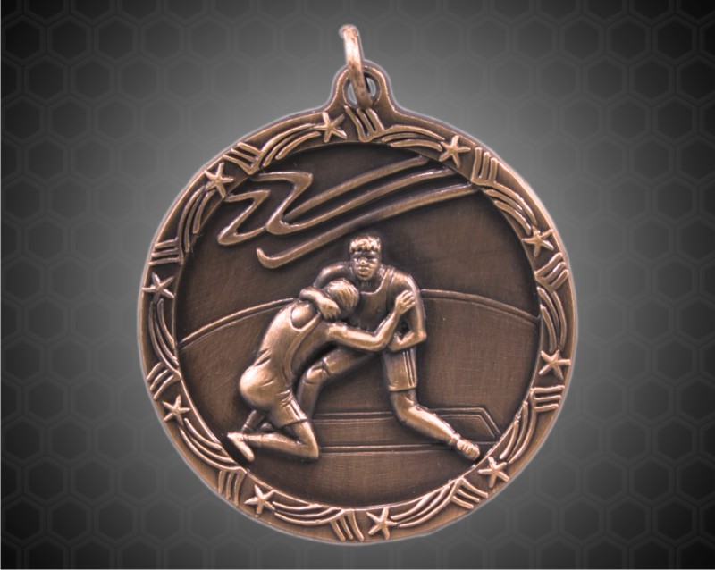 1 3/4 inch Bronze Wrestling Shooting Star Medal