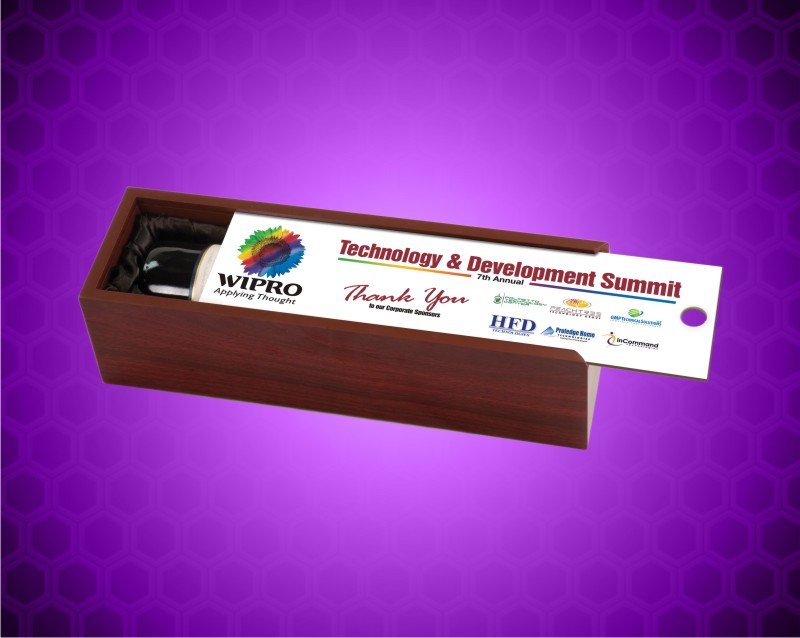 Rosewood Finish Single Wine Presentation Box with Sublimatable Hardboard Lid