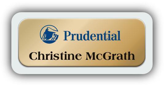 Metal Name Tag: Shiny Gold Metal Name Tag with a Light Grey Plastic Border