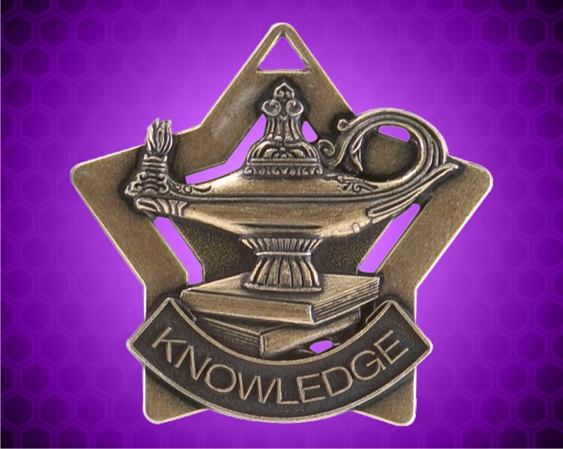 2 1/4 inch Gold Lamp of Knowledge Star Medal