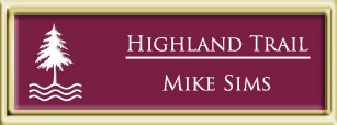 Framed Name Tag: Gold Plastic (squared corners) - Claret and White Plastic Insert