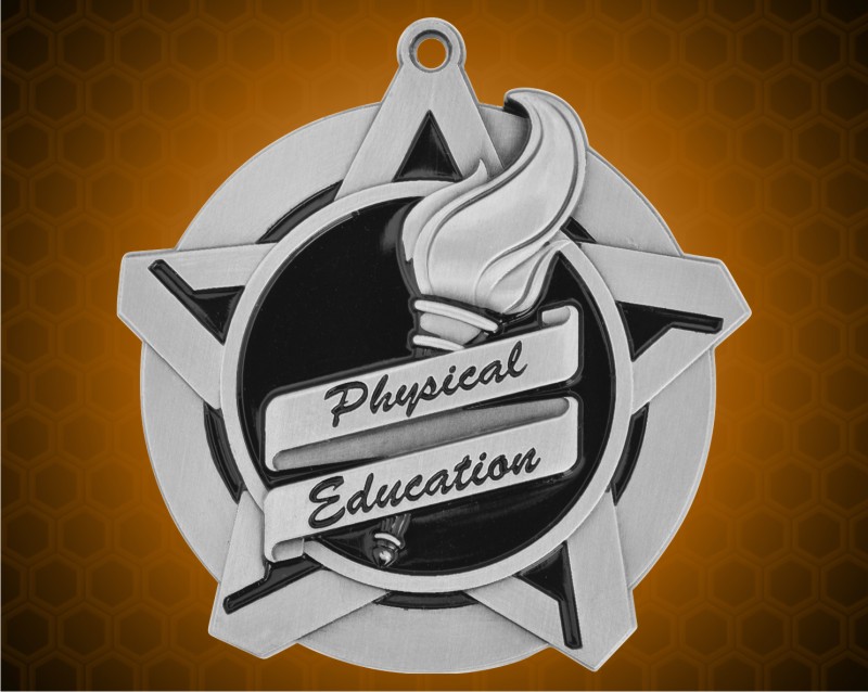 2 1/4 inch Silver Physical Education Super Star Medal