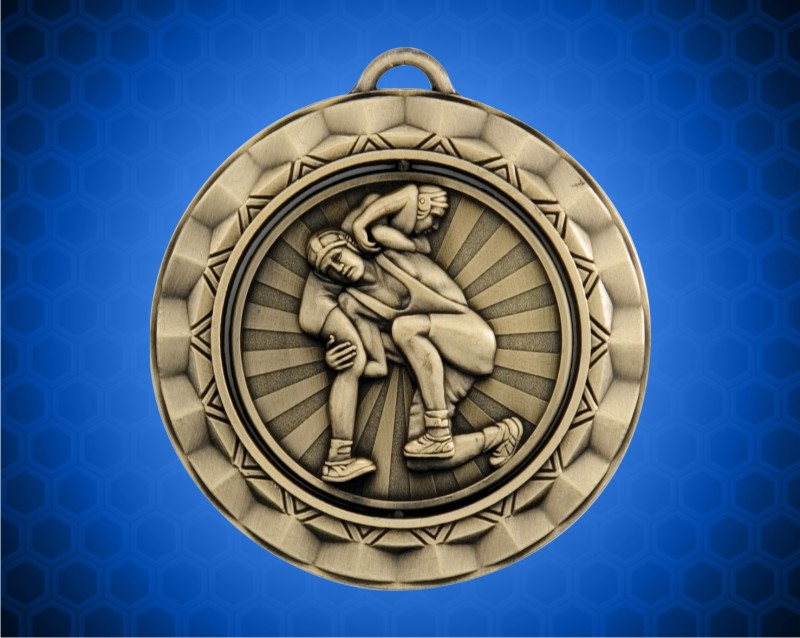 2 5/16 Inch Gold Wrestling Spinner Medal