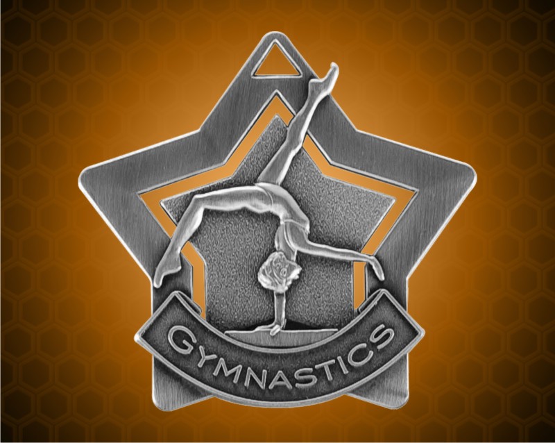 2 1/4 inch Silver Gymnastics Star Medal