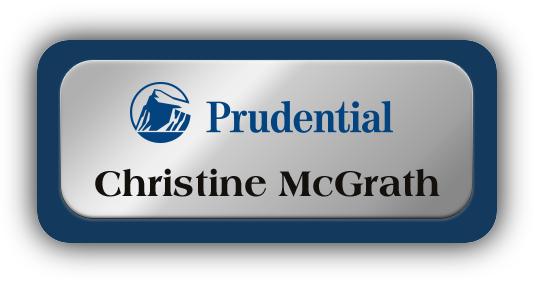 Metal Name Tag: Shiny Silver Metal Name Tag with a Marine Blue Plastic Border
