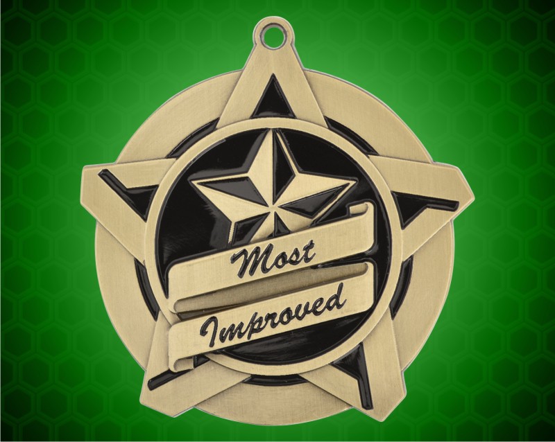 2 1/4 inch Gold Most Improved Super Star Medal