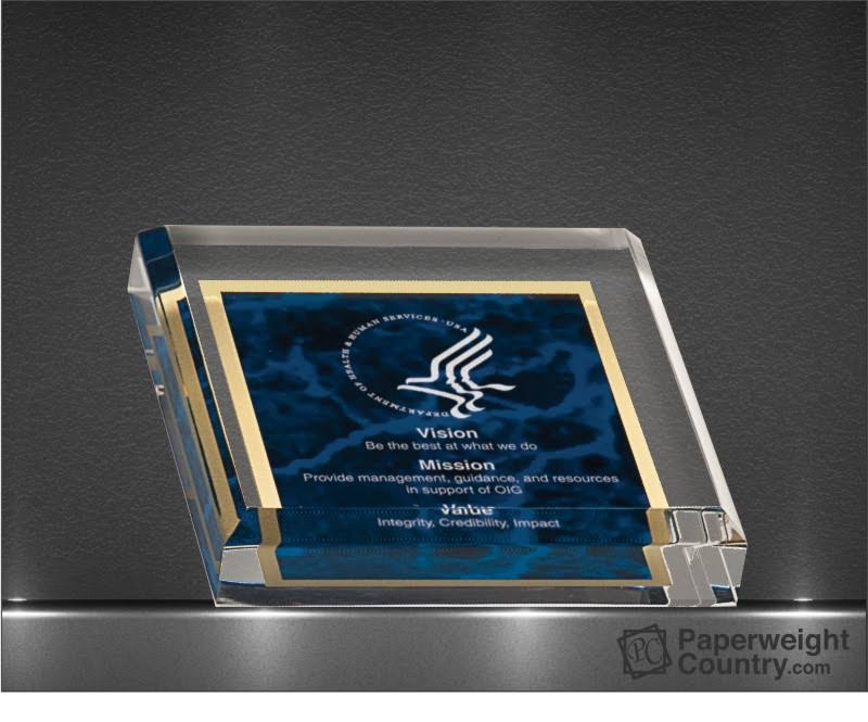 PC - 3 3/4 x 3 3/4 Inch Blue Marbleized Acrylic Paperweight