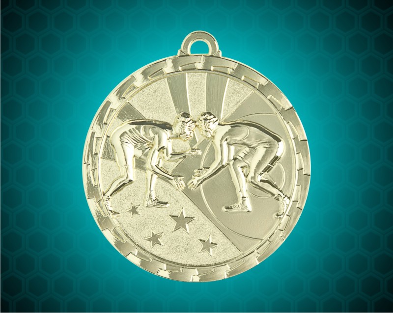 2 inch Gold Wrestling Bright Medal