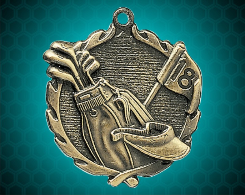 1 3/4 inch Gold Golf Wreath Medal