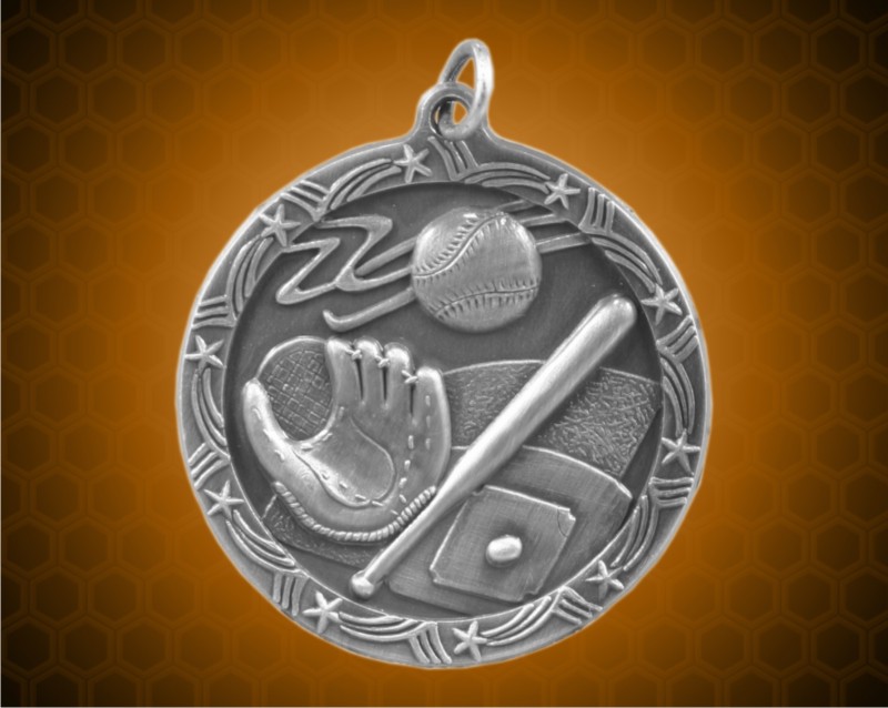 2 1/2 inch Silver Baseball Shooting Star Medal