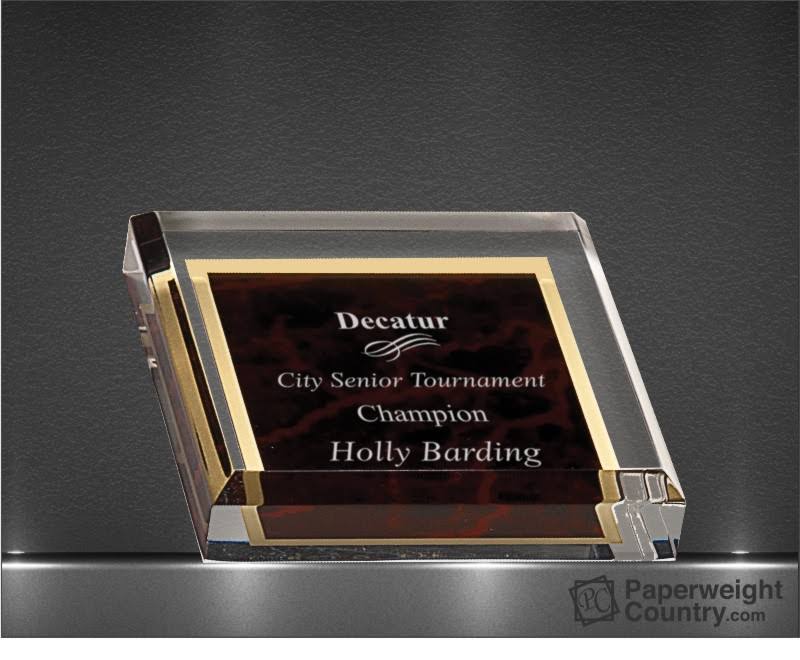 PC - 3 3/4 x 3 3/4 Inch Red Marbleized Acrylic Paperweight