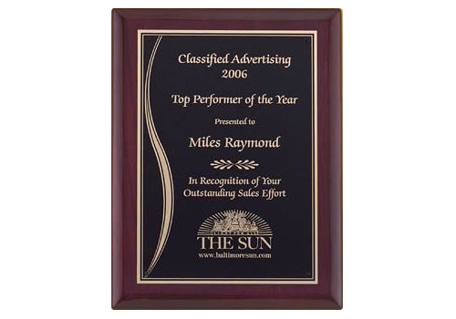 9 x 12 inch Rosewood Piano-Finish Plaque with Black Brass Engraving Plate