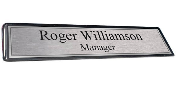 Black Piano Finish Desk Plate with Brushed Silver Plate and Shiny Silver Border