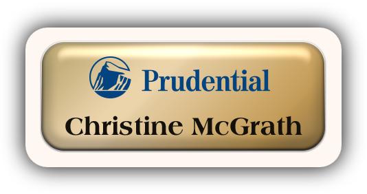 Metal Name Tag: Shiny Gold Metal Name Tag with a Sand Plastic Border and Epoxy
