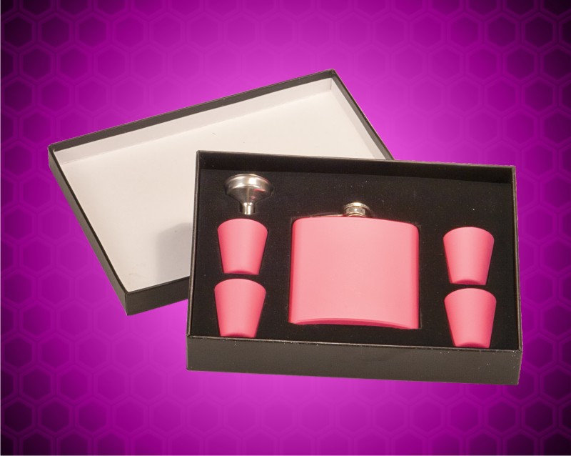 6 oz. Matte Pink Stainless Steel Flask with Presentation Box