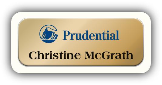 Metal Name Tag: Shiny Gold Metal Name Tag with a White Plastic Border
