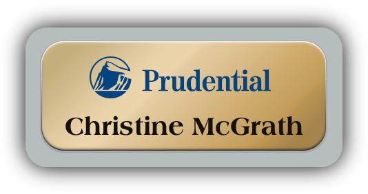 Metal Name Tag: Shiny Gold Metal Name Tag with a Silver Plastic Border