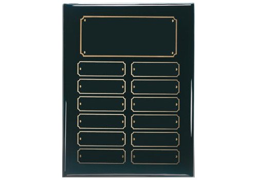 9 x 12" Black Piano Perp Plaque, - Black header plate, 12 black plates