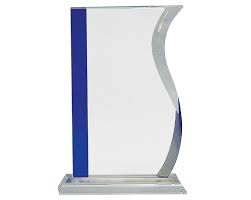 9 3/4" Blue Edge Crystal Wave on Clear Base - CRY157