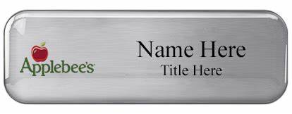 1 x 3" Custom Metal Name Tag: Brushed Silver w/Plastic Dome and Magnet Fastener