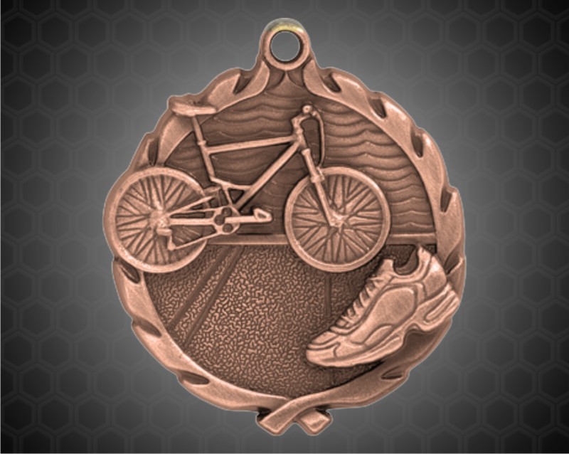 1 3/4 inch Bronze Triathlon Wreath Medal