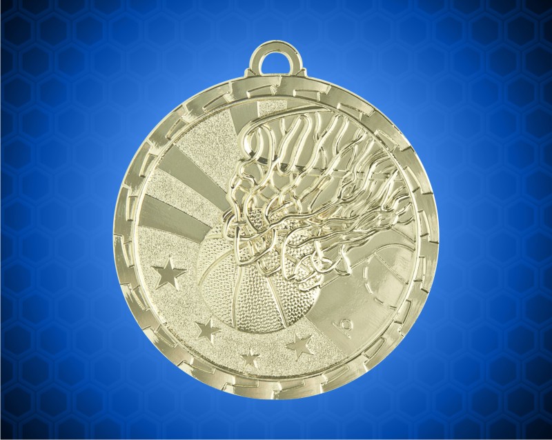 2 Inch Gold Basketball Bright Medal