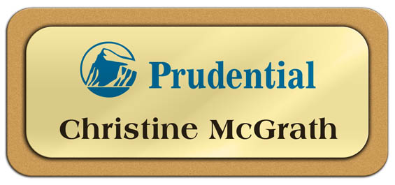 Metal Name Tag: Shiny Gold Metal Name Tag with a Gold Plastic Border