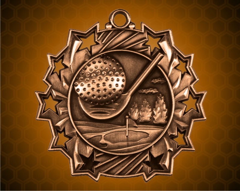 2 1/4 Inch Bronze Golf Ten Star Medals