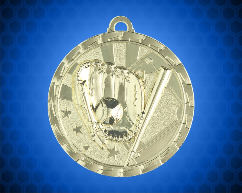 2 inch Gold Baseball Bright Medal 