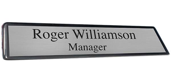 Black Piano Finish Desk Plate with a Brushed Silver Name Plate