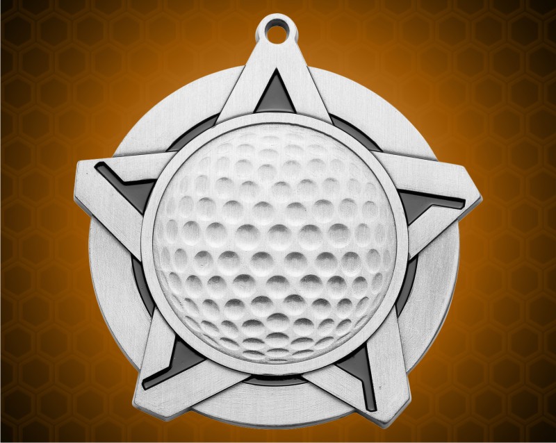 2 1/4 inch Silver Golf Super Star Medal