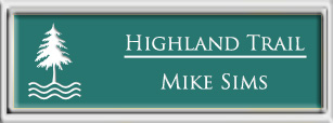 Framed Name Tag: Silver Plastic (squared corners) - Celadon Green and White Plastic Insert