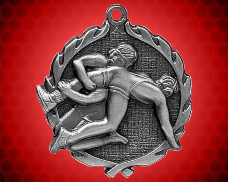 1 3/4 inch Silver Wrestling Wreath Medal