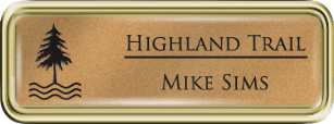 Framed Name Tag: Gold Plastic (rounded corners) - Smooth Gold and Black Plastic Insert with Epoxy