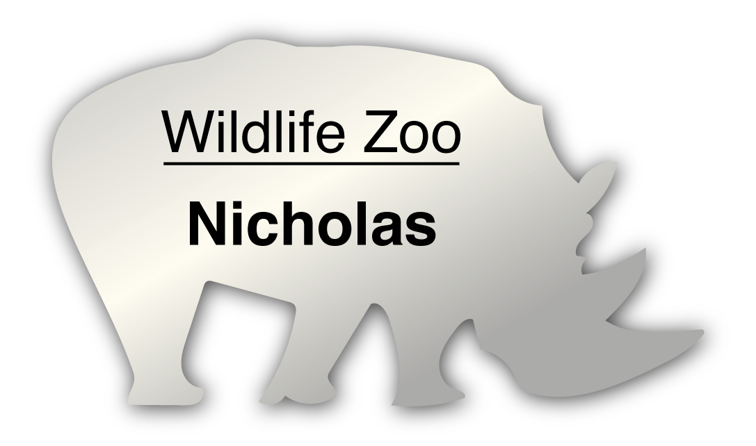 Smooth Plastic Rhino Shape Name Tag - 1.8 x 3.2 inches