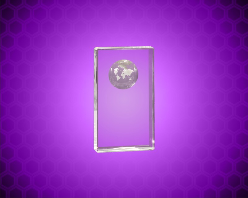 5 inch Clear Crystal Rectangle with Globe Etching