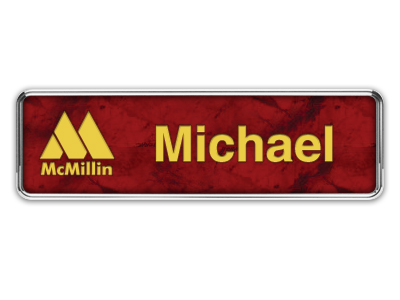 Silver Metal Framed Nametag with Port Wine and Gold