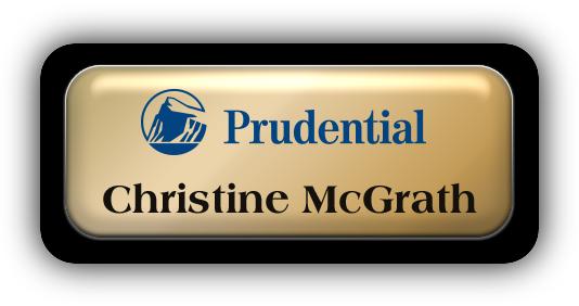 Metal Name Tag: Shiny Gold Metal Name Tag with a Black Plastic Border and Epoxy