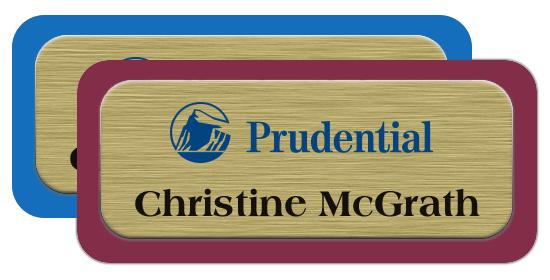 Brushed Gold Metal Name Tags with Plastic Borders