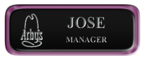 Metal Name Tag: Black and Silver with Epoxy and Shiny Purple Metal Border